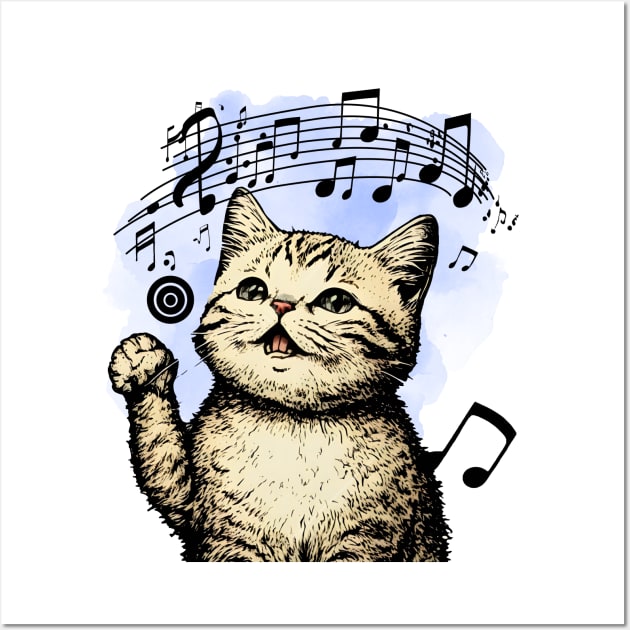 Happy Music Cat Wall Art by kakamona